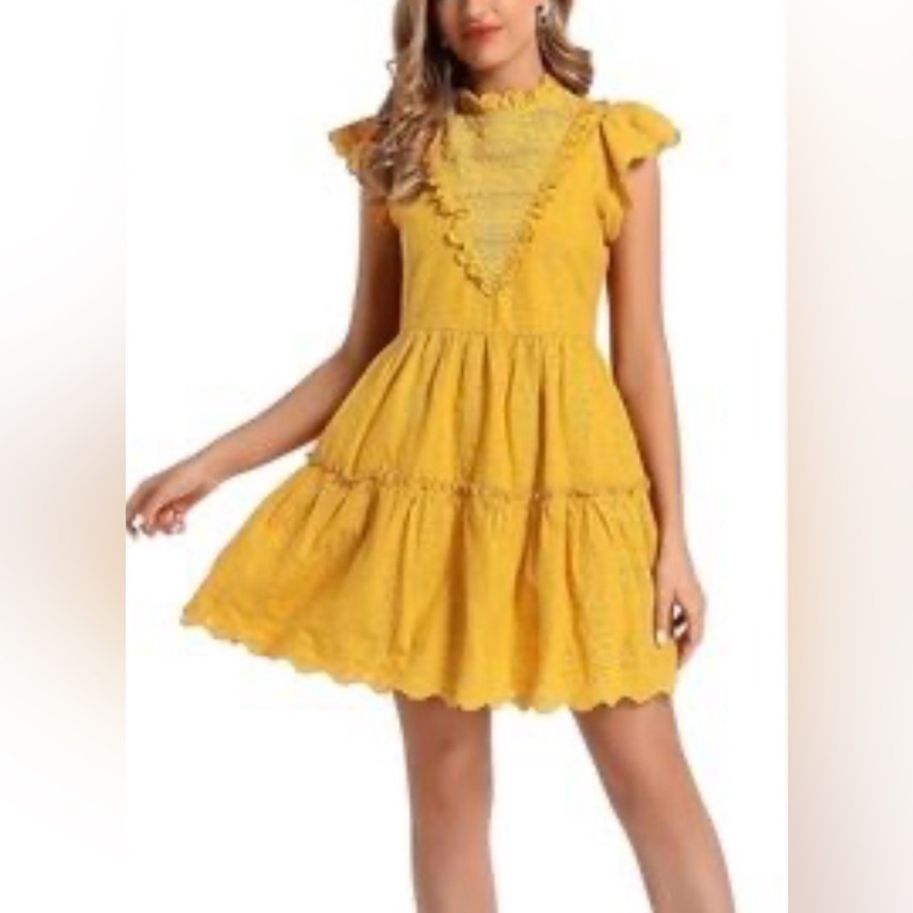 House of Harlow 1960 Eyelet Ruffle Dress Saffron Yellow